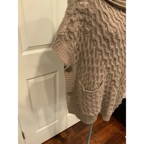 Angel of the North Anthropologie Tan Cable Knit Cowlneck Poncho, Size XS/S - Picture 4 of 6